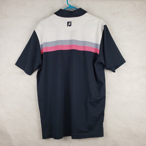 FootJoy Mens L Short Sleeve Golf Polo Retro Colorblock Stripe Langdon Farms Club - Picture 9 of 10
